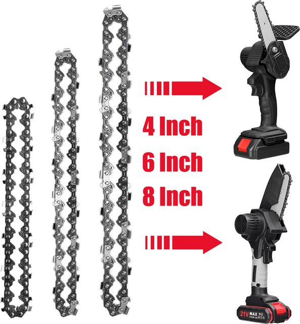 XMSJ Mini Stahl Kettensäge Ersatzkette aus Metall in Silber für 4/6/8 Zoll elektrische Sägen - Bild 1