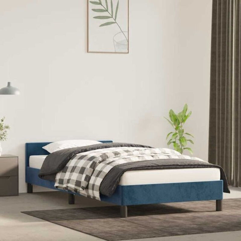 Vidaxl Polsterbett aus Samt und Holzwerkstoff in Blau, B/T/H: 90 x 200 cm - Bild 1