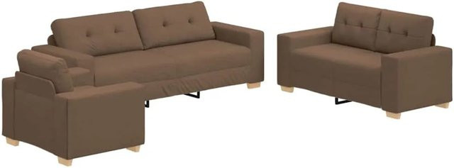 vidaXL Sofa-Set 3-teilig Braun Leinenmischgewebe mit 3-Sitzer, 2-Sitzer und Sessel - Bild 1