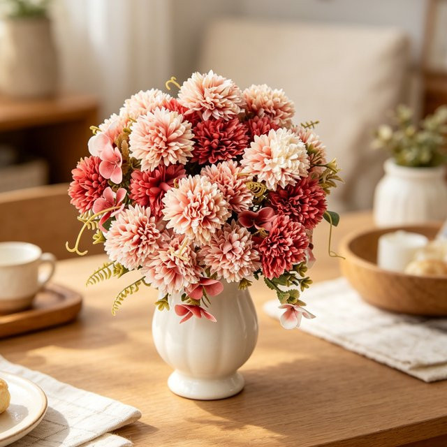 HUAFENFEN Künstliche Chrysanthemen Seidenkugel in Blau und Pink für Garten, Hochzeit und Tischdekoration - Bild 1
