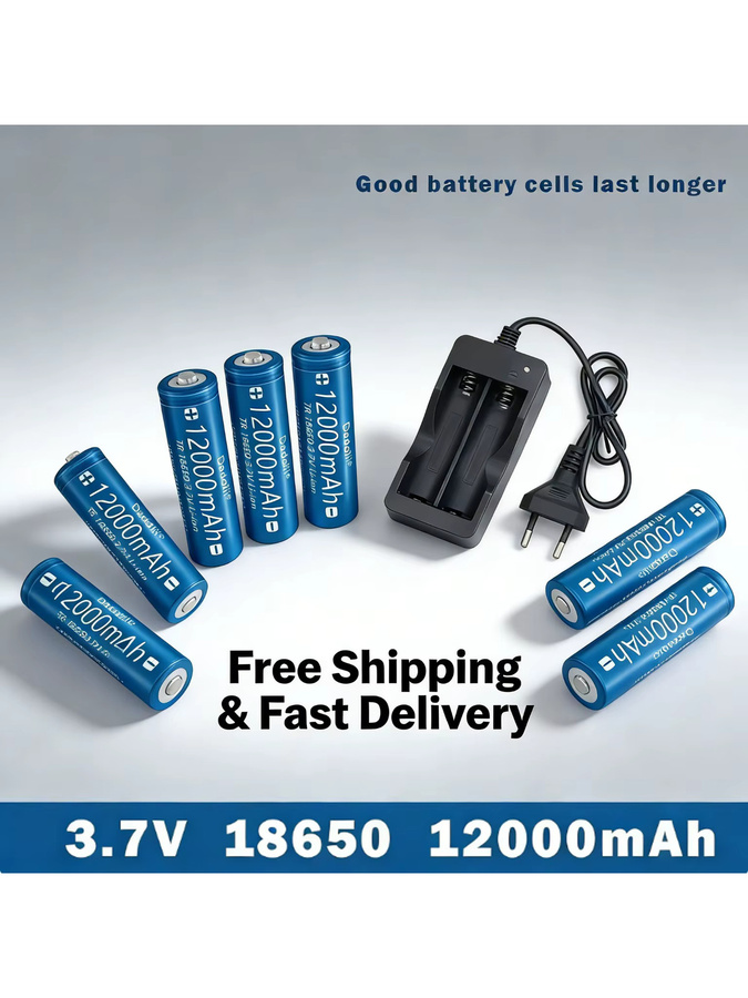 Koonenda 18650 Li-Ion Akku Set mit Ladegerät, 12000 mAh, 3,7 V, Blau - Bild 6