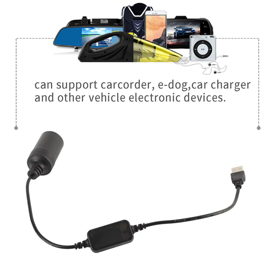 Qiilu USB-A auf 12V Zigarettenanzünder Adapter Konverter Kabel in Schwarz - Bild 3