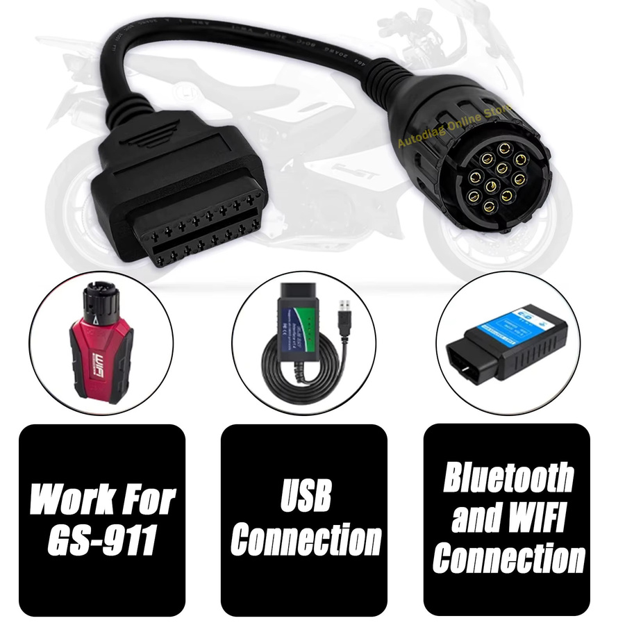 OBD2-Adapterkabel 10-polig auf 16-polig für BMW F800GS S1000 R1200GS zur Diagnose mit ISTA EYES Software in Schwarz und Silber - Bild 3