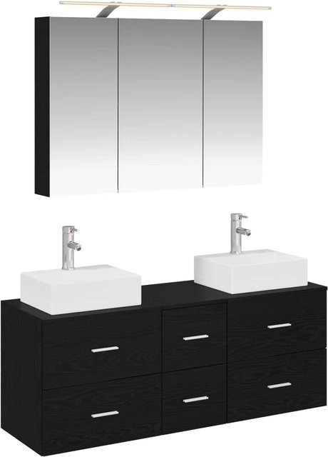 vidaXL Badezimmermöbel-Set 4-teilig in Schwarz mit Eichenoptik, Glas und LED-Beleuchtung - Bild 1