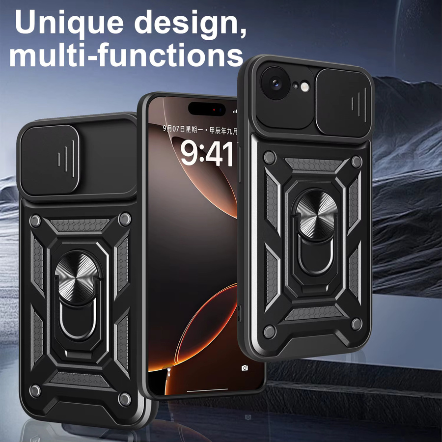 Gepanzerte Schutzhülle mit Magnetring und Kameraschutz für dein iPhone 16E in Gold oder Schwarz - Bild 2