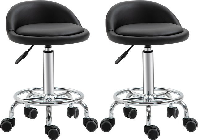 HOMCOM Rollhocker mit Rückenlehne Schwarz, höhenverstellbar 57-72 cm, 360 Grad drehbarer Arbeitshocker für Büro, Salon und Massage, Aosom - Bild 1