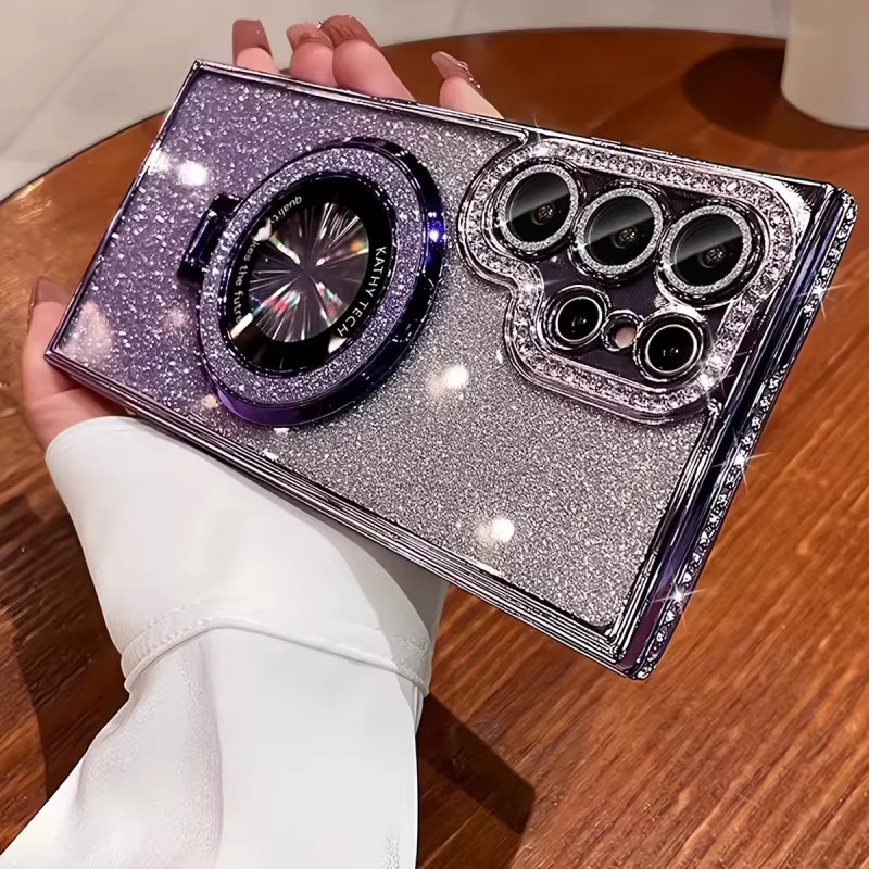 Diamantbesetzte Glitzer-Handyhülle mit Magnetständer für Samsung Galaxy S26 S25 S24 S23 FE S22 Ultra Plus in Gold - Bild 3
