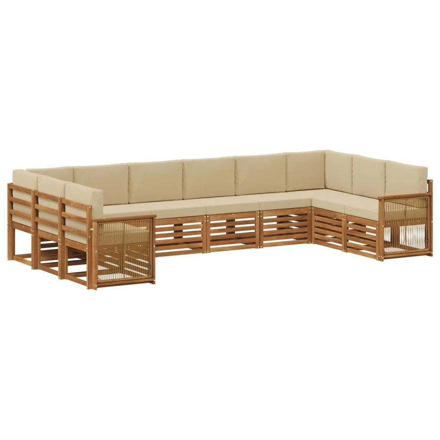 vidaXL Ecksofa Set aus massivem Akazienholz und wetterfestem Polyester in Natur-Beige - Bild 2
