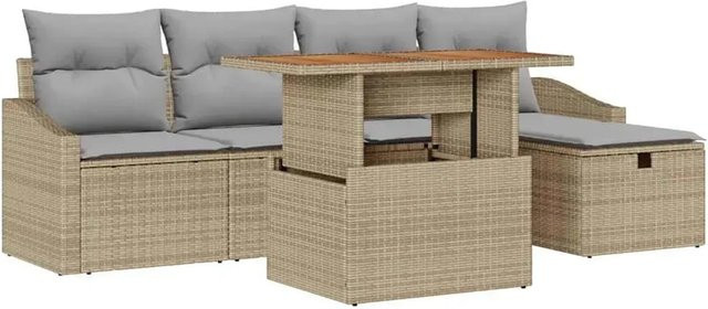 vidaXL 6-teiliges Garten-Sofa-Set aus Polyrattan in Beige mit Kissen für Terrasse und Balkon - Bild 1