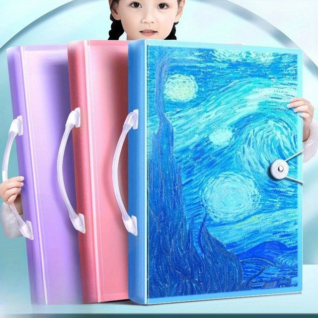 A3 Kunstportfolio Präsentationsbuch mit 60 Fächern und 120 Seiten, blaues Nachthimmel-Design mit Griff für Künstler und Büroorganisation - Bild 1