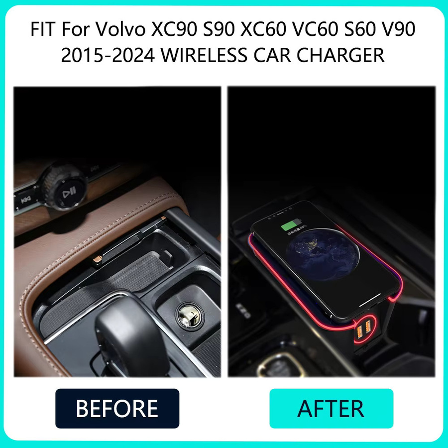 Icreative Kabelloses Auto-Ladegerät für Volvo XC90 S90 V90 XC60 S60 V60 C60, Schwarz - Bild 2