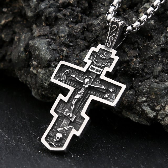 NORTHMAN Halskette mit Jesus Kreuz Anhänger, Edelstahl, Silber, Unisex - Bild 1