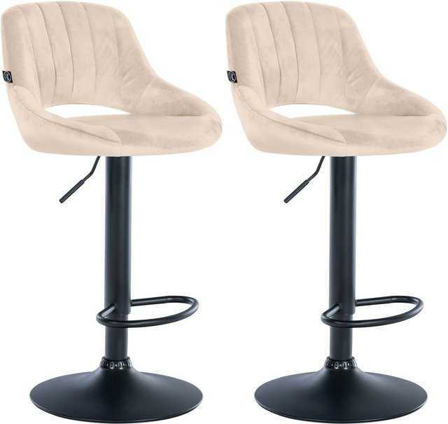 DELUKE 2er Set Barhocker SEGAD aus Samt in Creme und Schwarz mit Lehne und 360 Grad Drehsitz, B/T/H: 47 x 48 x 85 cm - Bild 1