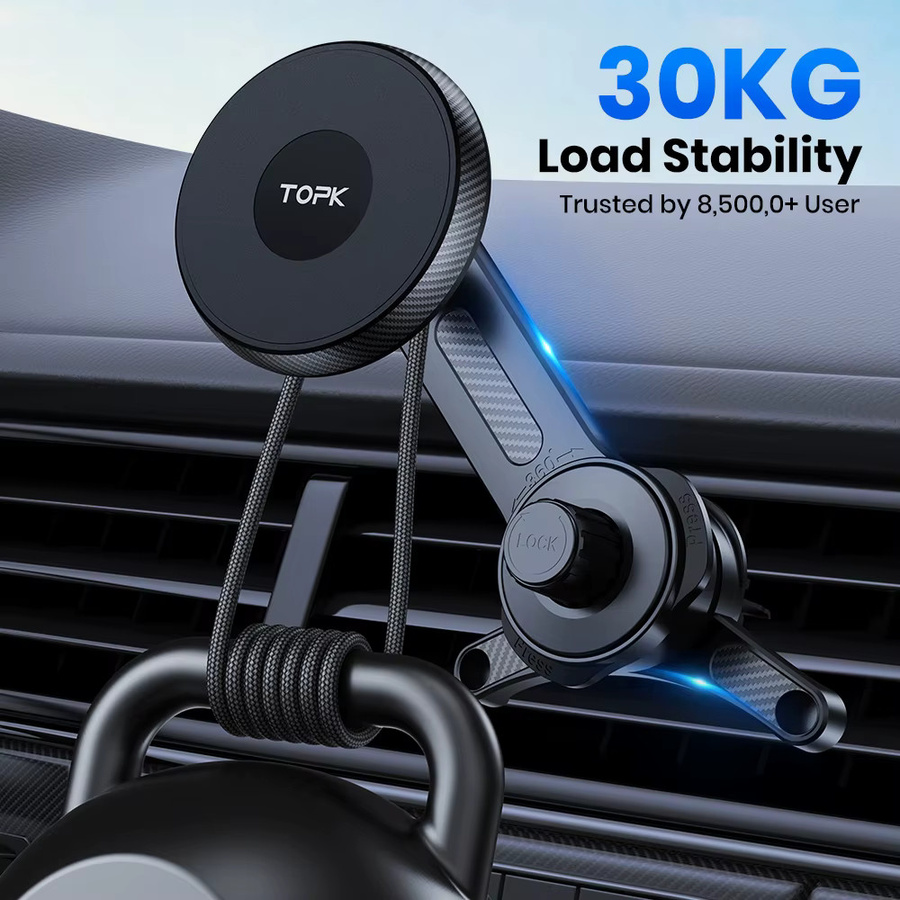 TOPK Premium MagSafe Autotelefonhalter mit verlängertem Arm und Metallhakenhalterung in Schwarz - Bild 3