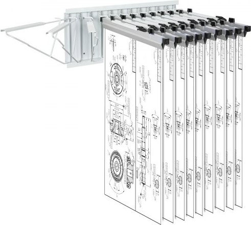 VEVOR Wandmontage-Lagerregal für Blaupausen aus Metall in Weiß, Schwerlast-Blaupausenhalter mit 12 Schwenkhalterungen für bis zu 1200 Blaupausen (Regal ohne Klemmen) - Bild 1