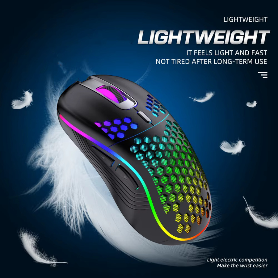 Kabellose 2,4G Gaming-Maus mit RGB-Beleuchtung und ergonomischem Wabendesign in Schwarz, aufladbar mit einstellbarer DPI für Desktop und Laptop - Bild 2