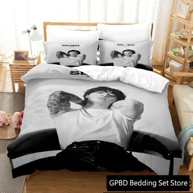 Bettwäsche-Set Jeon Jung Kook Kpop Album mit Bettbezug und Kissenbezug, Weiß, B/H: 133 x 70 cm - Bild 1