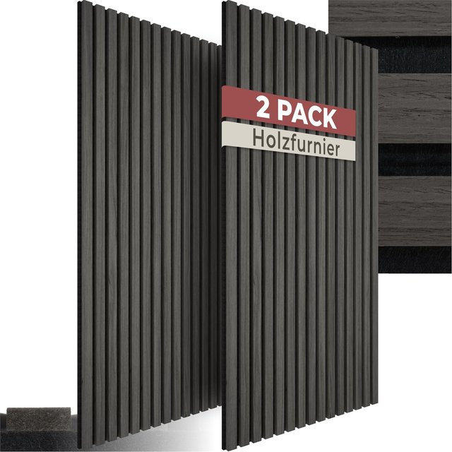 tectake Akustikpaneele Wandgestaltung in Eiche Schwarz aus MDF und Echtholzfurnier - Bild 1