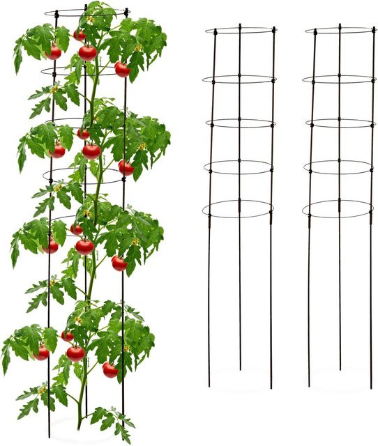 Relaxdays Rankhilfe 3er Set aus Eisen und Kunststoff in Schwarz, höhenverstellbar für Garten, Beet und Zimmerpflanzen, Höhe: 150 cm, Breite: 28 cm - Bild 1
