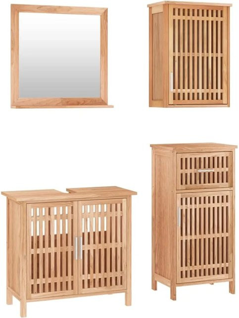 vidaXL 4-tlg. Badmöbel-Set aus Massivholz Nussbaum in Braun mit Standschrank, Wandschrank, Waschbeckenunterschrank und Spiegel - Bild 1