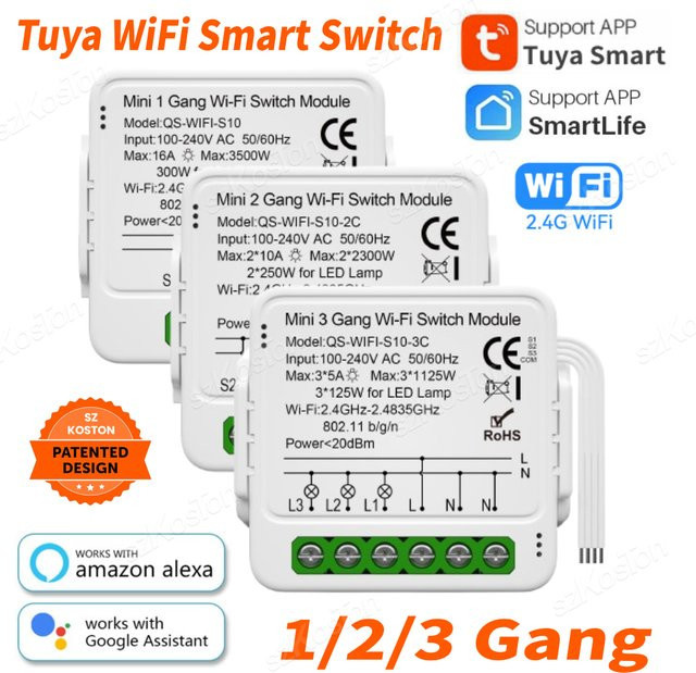 Tuya WiFi Smart Switch Modul für 1/2/3 Gang mit 2-Wege-Steuerung, Smart Life App Automatisierung, kompatibel mit Amazon Alexa und Google Assistant, Farbe: Weiß - Bild 1
