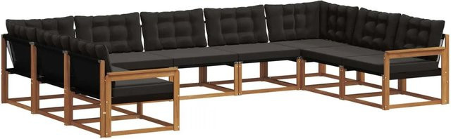 vidaXL Outdoor-Sofagarnitur 9-teilig aus Akazienholz und Textilene in L-Form, Schwarz und Natur mit Kissen - Bild 1