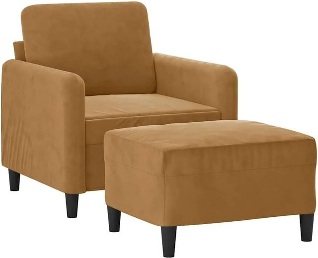 vidaXL Sessel mit Hocker in Braun aus Samt mit Armlehnen und modernem Design - Bild 1