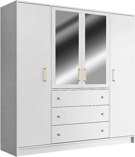 Vente-unique Kleiderschrank Lizandro Weiß mit integrierten Schubladen und Spiegeltüren, Höhe: 196 cm - Bild 1
