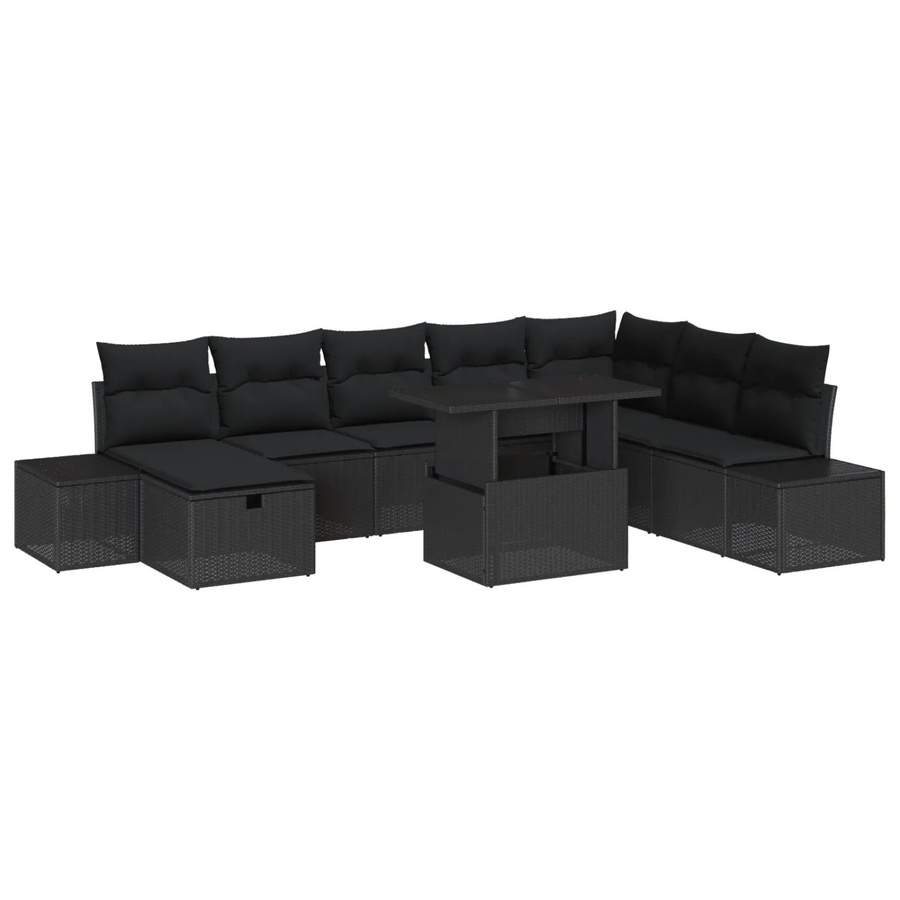 vidaXL Garten-Sofa-Set aus Poly-Rattan in Schwarz mit 9 Teilen und Polsterkissen - Bild 2