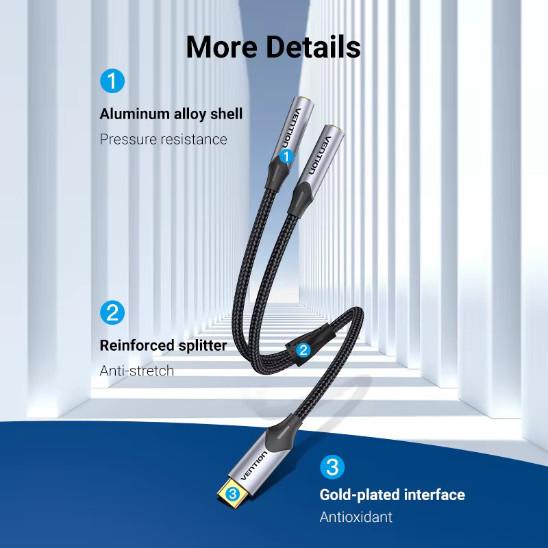 Vention USB-C auf Dual 3,5 mm Klinke Audio Splitter Adapter für Kopfhörer an Tablet, Telefon und Laptop - Bild 3