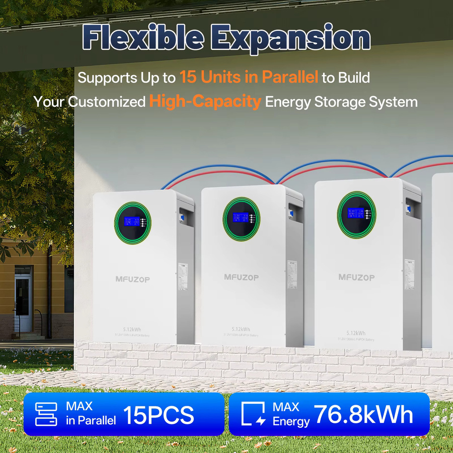 MFUZOP LiFePO4 All-in-One-Batterie 48V 100Ah, 51,2V 5,12kWh, Farbe: Weiß, mit RS485/CAN-Unterstützung, Klasse A - Bild 6