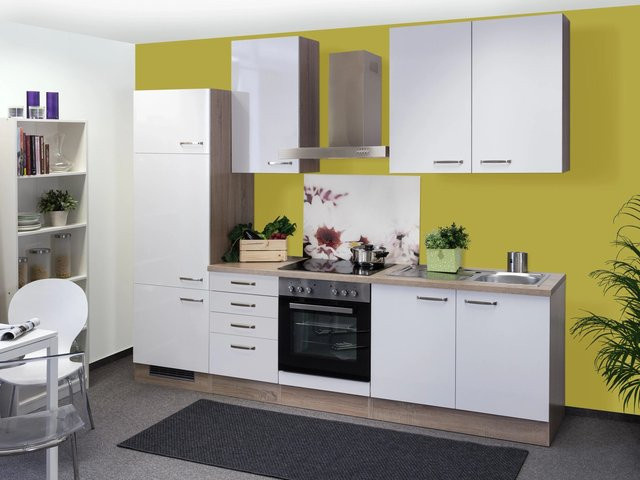 Flex-Well Exclusiv Küchenzeile Valero in Hochglanz Weiß und Sonoma Eiche, B/T/H: 270 x 60 x 200 cm - Bild 1