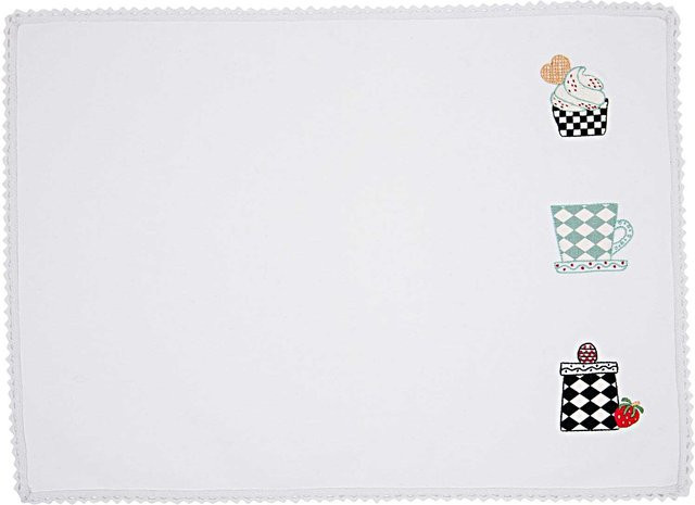 Rico Design Platzset Stickpackung aus Baumwolle, weiß, rechteckig, Breite: 50 cm, Tiefe: 50 cm - Bild 1