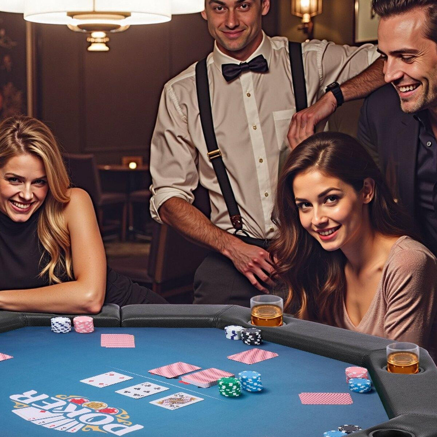Faltbarer Pokertisch von Buying Solutions, MB für 8 Spieler, achteckiger Casino-Freizeittisch in Schwarz mit Filz und Metall, B/T/H: 132,5 x 132,5 x 76,5 cm - Bild 6