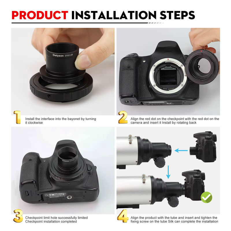 Datyson T2-Kamera-Adapter-Set für Astrofotografie mit 1,25-Zoll-Teleskop-Anschluss, 31,7 mm Fokussierer und M42 x 0,75 mm Gewinde, Schwarz - Bild 2