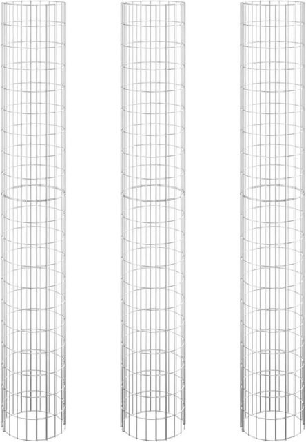 3er Set vidaXL Gabionen-Hochbeete rund aus verzinktem Stahl in Silber, Durchmesser: 30 cm, Höhe: 200 cm - Bild 1