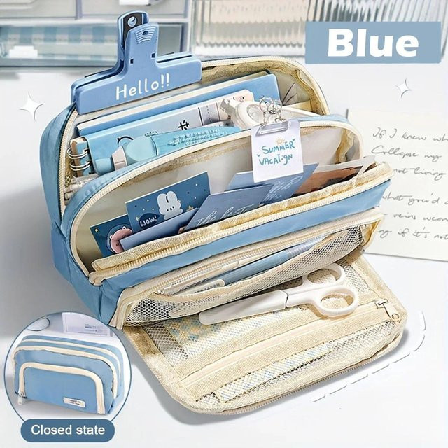 Yiran Furniture Federmäppchen in Blau mit großer Kapazität und Reißverschluss für Schule und Büro - Bild 1