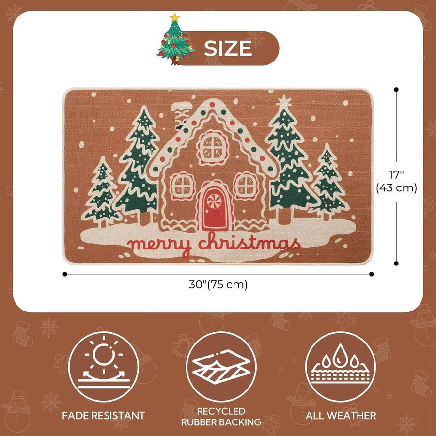 VIKAMA Weihnachts-Fußmatte mit Cartoon-Lebkuchenhaus-Design, rutschfest und schmutzabweisend für Eingangshalle und Badezimmer - Bild 4