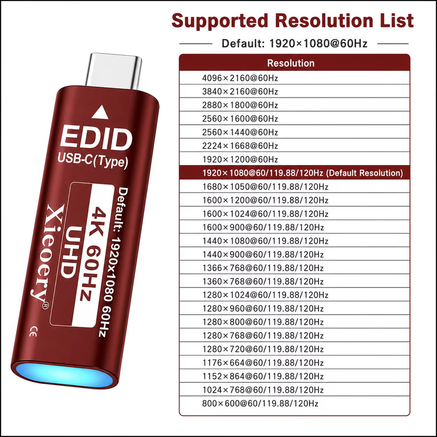 USB-C Dummy-Stecker EDID-Emulator Headless Ghost Display Adapter für virtuellen Monitor, Full HD 1080p60Hz, kompatibel mit 2K/4K, Schwarz - Bild 4
