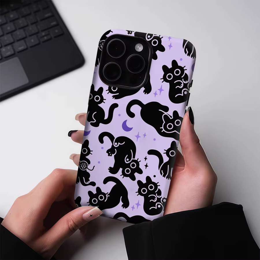 Mystic Black Cat Magnetische Handyhülle für Apple iPhone 17 16 15 14 13 Pro Max Plus in Schwarz und Lila, robuste Doppel-Schicht-Hülle - Bild 4