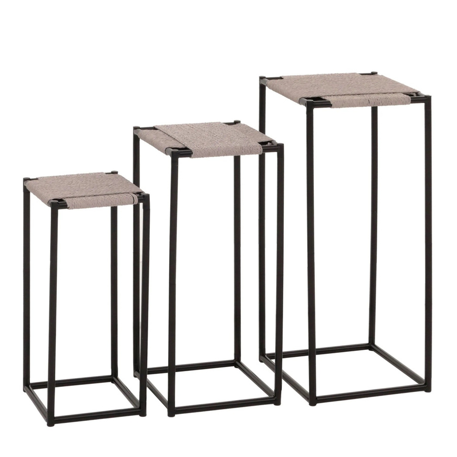 MCW 3er-Set Blumentisch MCW-N70 stapelbar aus Metall mit Papierseil-Geflecht in Grau - Bild 2