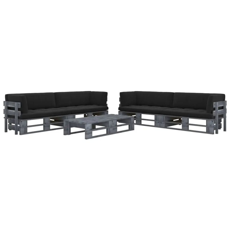 vidaXL 6-teiliges Paletten-Lounge-Set aus imprägniertem Kiefernholz in Grau mit Polsterkissen - Bild 2