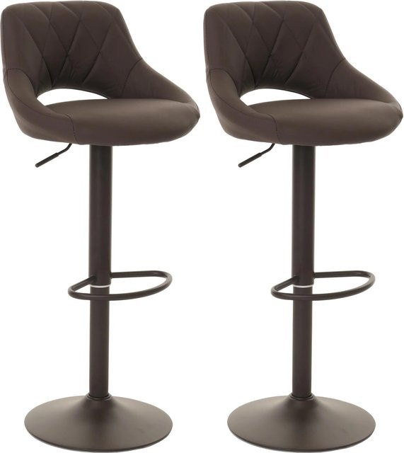PROREGAL 2er-Set Barhocker gepolstert mit Lehne in Braun aus Kunstleder und Metall, drehbar mit Fußablage, Sitzhöhe 60-82 cm - Bild 1