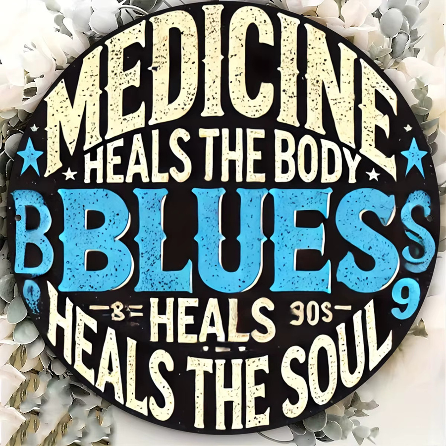 Rundes Vintage-Aluminiumschild Potdemiel Medizin Heals the Body Blues Heals the Soul in Multicolour, Durchmesser: 20 cm - Bild 3