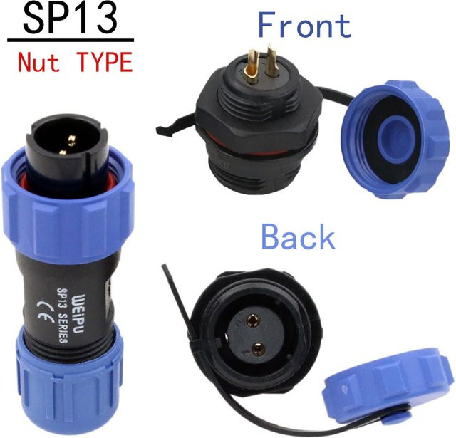 FRHY SP13 2-poliger wasserdichter Luftfahrt-Steckverbinder mit Stecker und Buchse, IP68 Industrieplattenmontage, Verlängerungskabeladapter für den Außenbereich - Bild 1