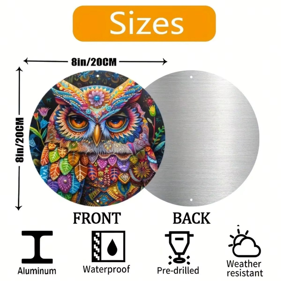 HELLOYOUNG Hippie-Eulen Metallschild in Bunt, Runde Art-Deco Wanddekoration aus Metall - Bild 2