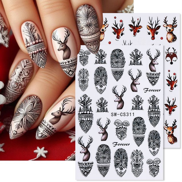 SWEET TREND Nagelaufkleber, Cartoon Elch und Rentier Design, 2 Stück - Bild 1