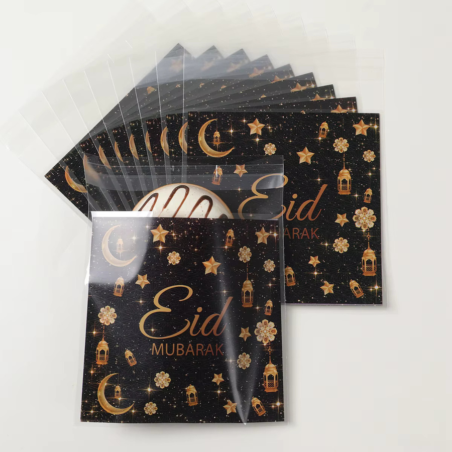Wayfun Eid Mubarak Süßigkeitenbeutel aus Kunststoff in Schwarz für Ramadan und Eid AlAdha Geschenktüten - Bild 3