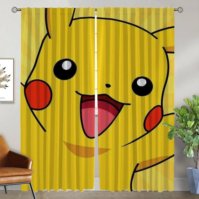 PikachuS Verdunkelungsvorhänge Set aus 2 Paneelen in Gelb für Schlafzimmer und Halloween-Dekoration, Breite: 50 cm, Höhe: 70 cm - Bild 1