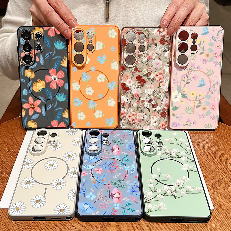 Magnetische Handyhülle mit buntem Blumenmuster für Samsung Galaxy S26 S25 S24 S23 FE A55 A15 und weitere Modelle, Mehrfarbig - Bild 3